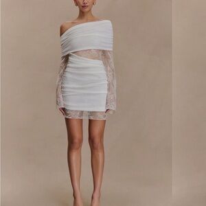 Meshki White Lace Asymmetrical Mini Dress
